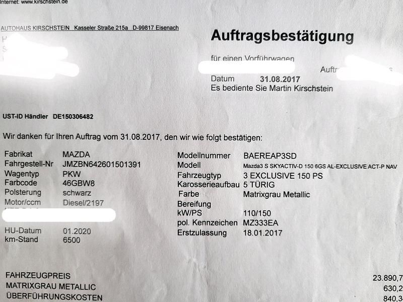 Second-hand Mazda 3 150 CP (110 kW) 2017 Negru Berlinǎ