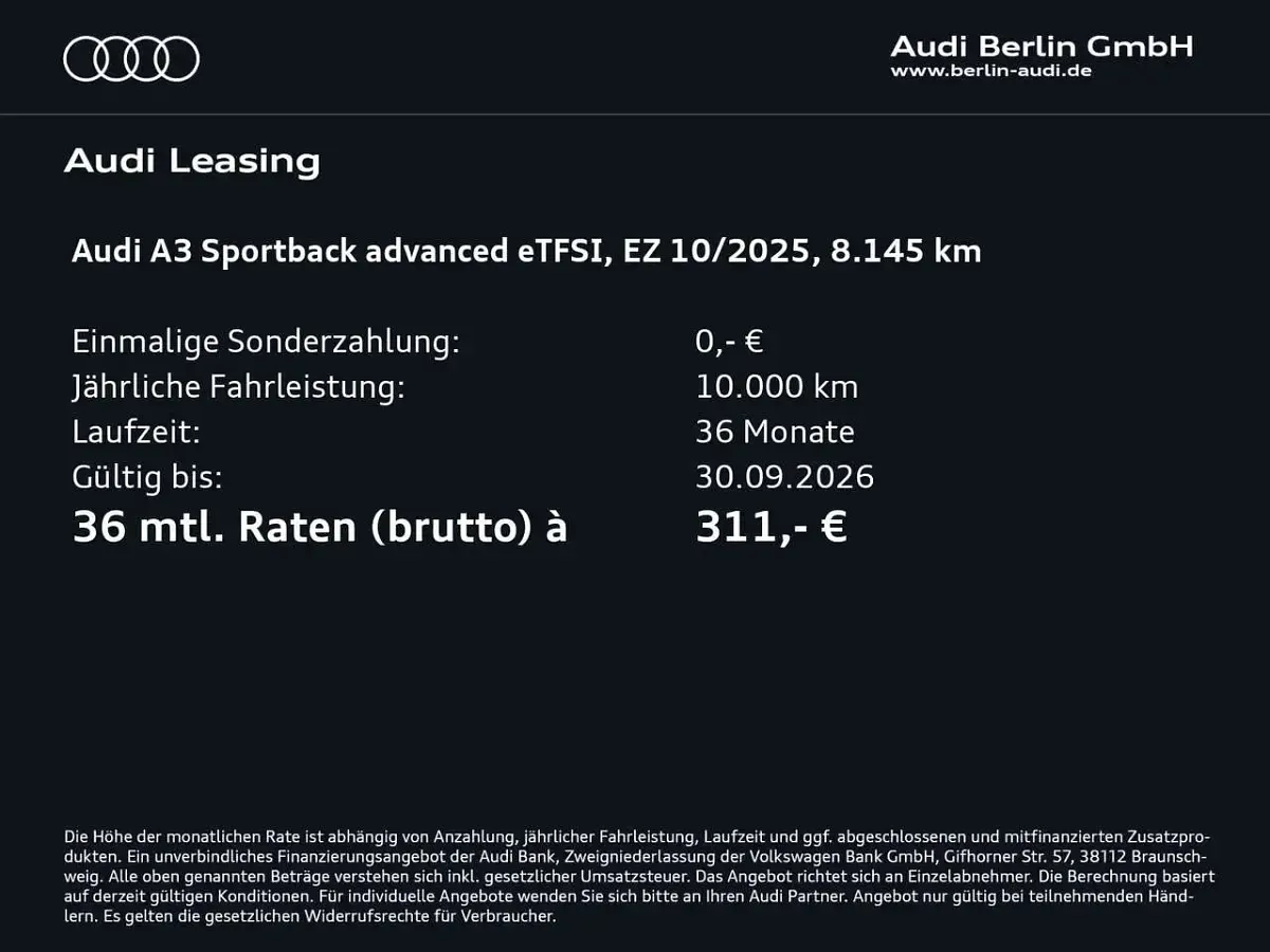 Gebraucht Audi A3 Advanced Plus 204 PS (150 kW) 2025 Blau Limousine