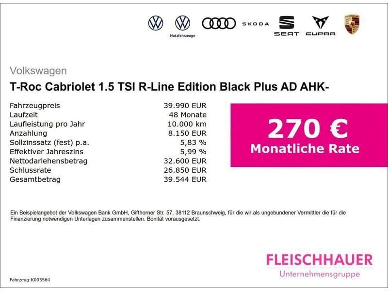 Gebraucht VW T-Roc Cabriolet R-line Edition 150 PS (110 kW) 2024 Deep black matt Cabrio