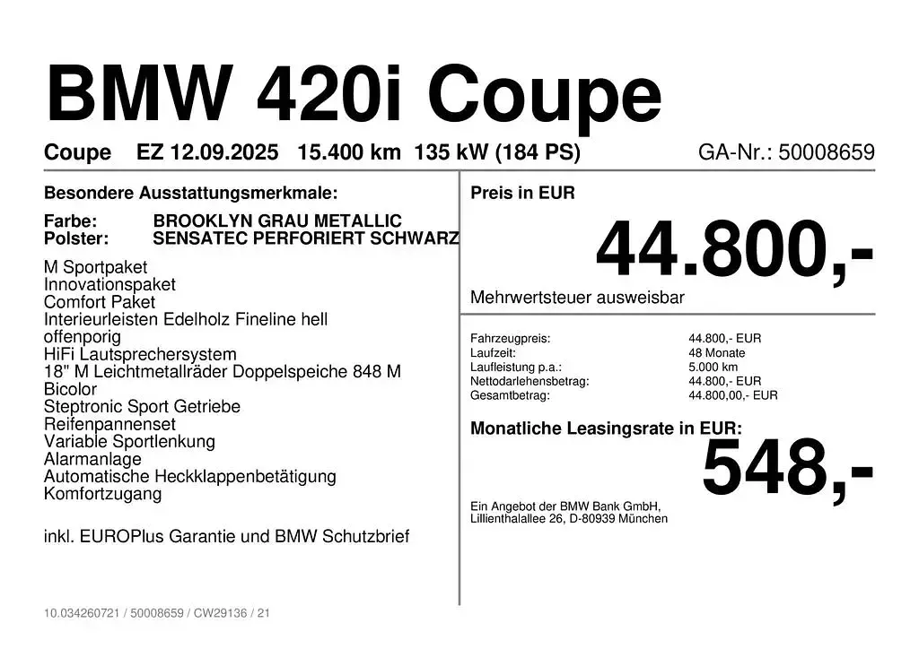 Gebraucht BMW 420 Coupé M Sport 184 PS (135 kW) 2025 Grau Coupé