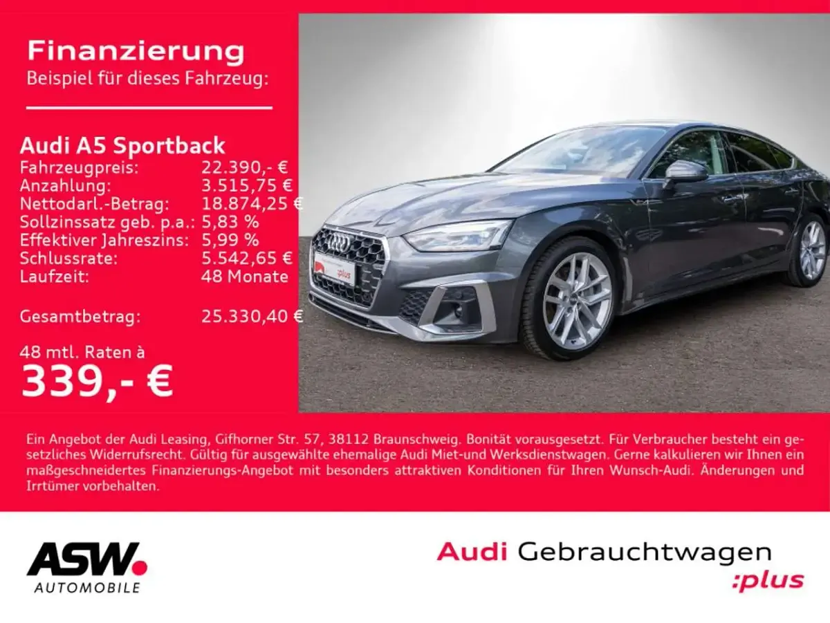 Gebraucht Audi A5 S-Line 190 PS (139 kW) 2020 Daytonagrau perleffekt Coupé