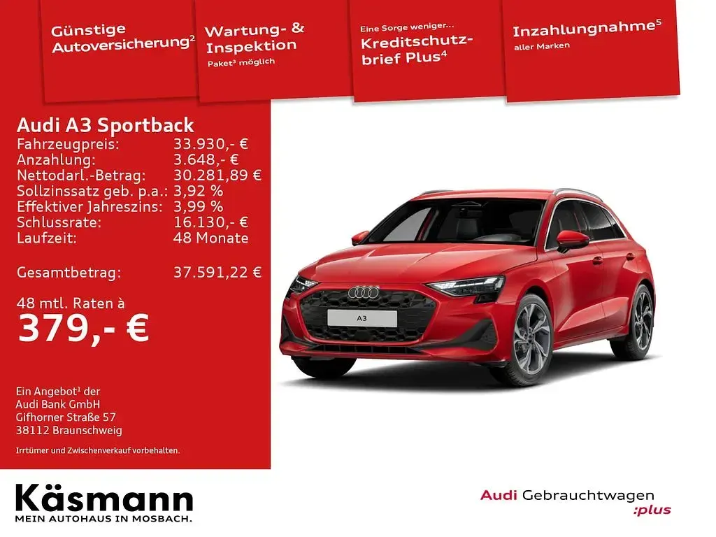 Second-hand Audi A3 Ambiente 150 CP (110 kW) 2025 Roșu Berlinǎ