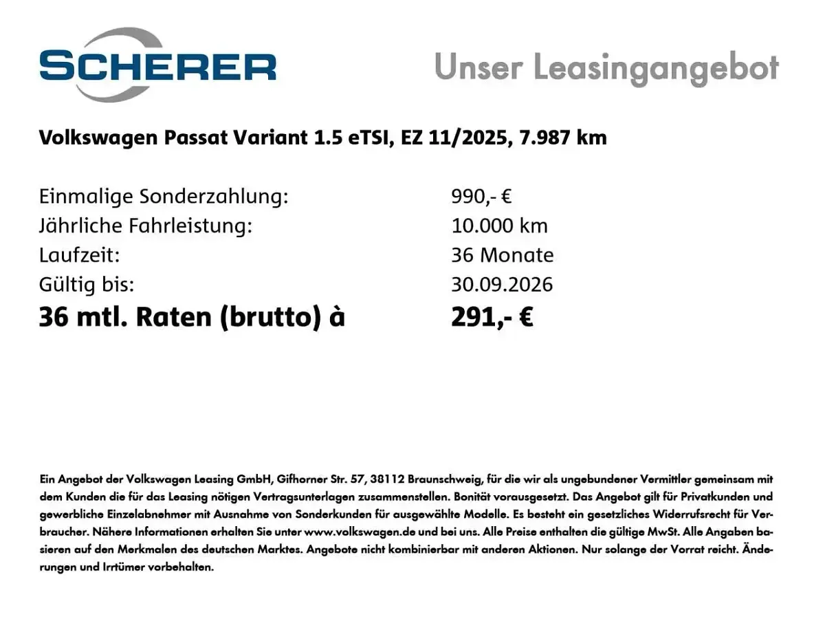 Gebraucht VW Passat 150 PS (110 kW) 2025 Reef blue metallic (metallic) Kombi