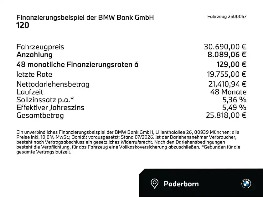 Neu BMW 120 Comfort Edition 170 PS (125 kW) 2026 Schwarz (schwarz) Kleinwagen