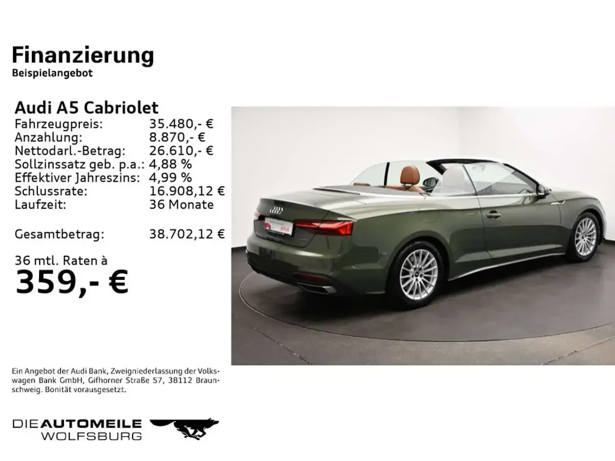 Gebraucht Audi A5 Cabriolet Ambiente 265 PS (194 kW) 2021 Distriktgrün metallic (metallic) Cabrio