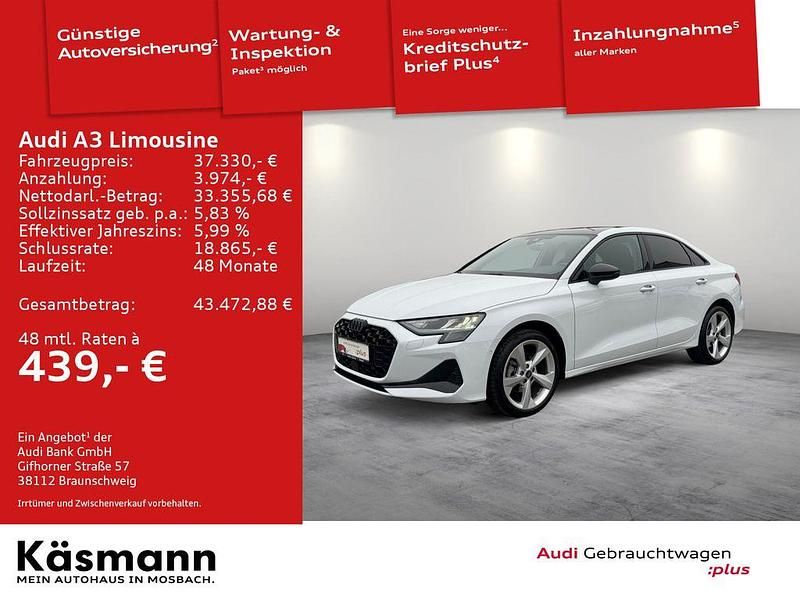 Gletscherweiß metallic Gebraucht 2025 Audi A3 Advanced Plus Limousine | 37.330 € (Teuer) - Bild 1/4
