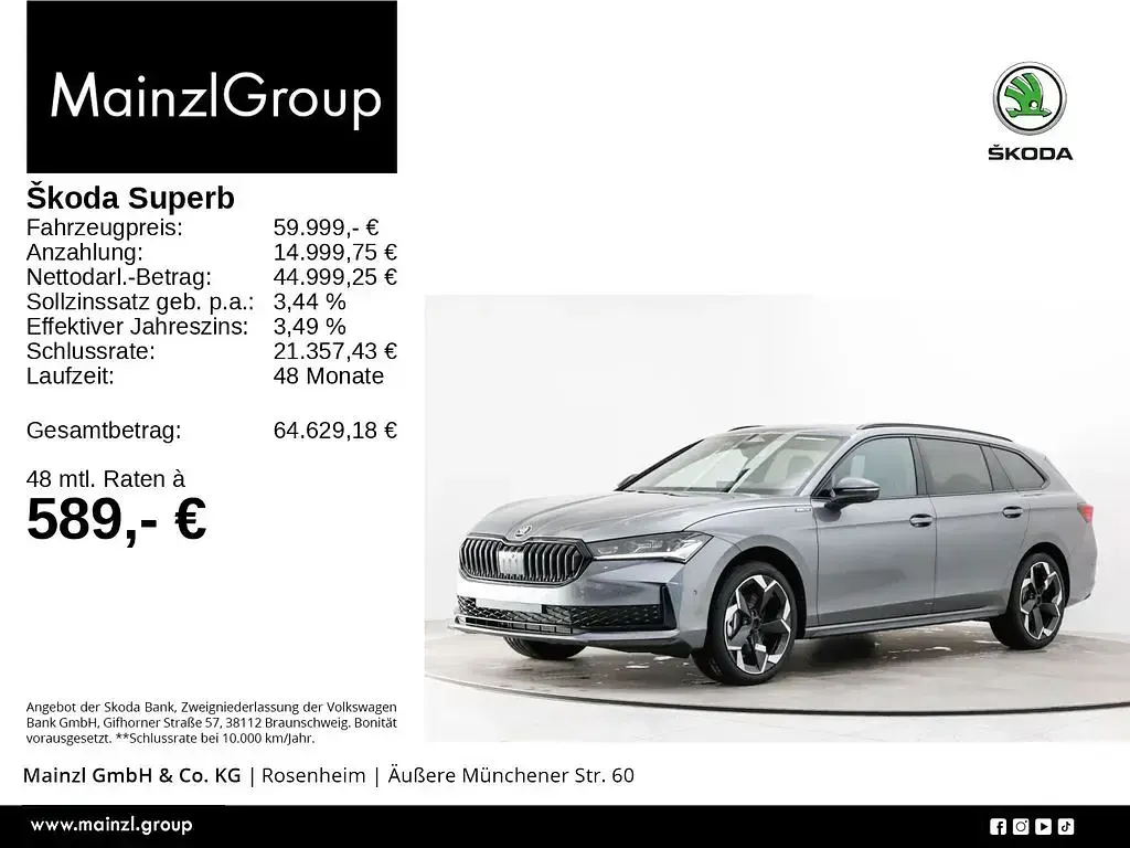 Neu Skoda Superb SportLine 193 PS (141 kW) 2026 Grau Kombi