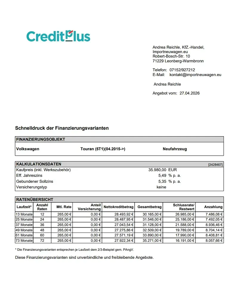 Neu VW Touran 150 PS (110 kW) 2026 Delfingrau metallic Van / Kleinbus