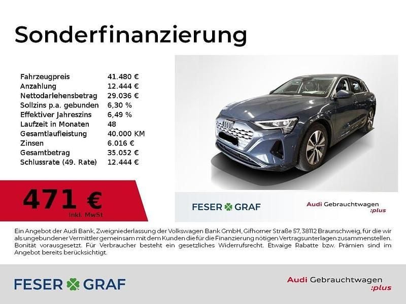 Plasmablau metallic Gebraucht 2023 Audi Q8 e-tron Advanced Plus SUV | 41.480 € (Superpreis) - Bild 1/4