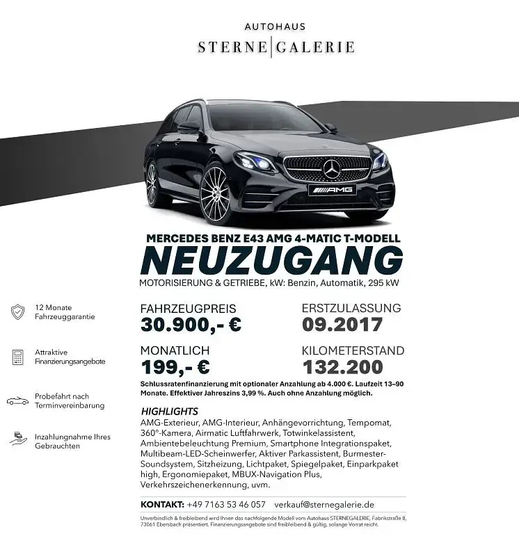 Gebraucht Mercedes E43 AMG AMG 401 PS (294 kW) 2017 Schwarz Limousine