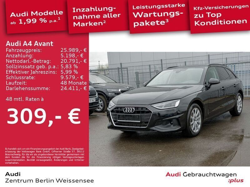 Mythosschwarz metallic Gebraucht 2022 Audi A4 Advanced Kombi | 26.989 € (Fairer Preis) - Bild 1/4