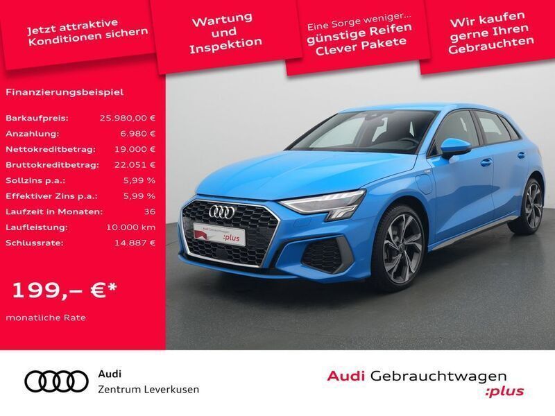 Turboblau Gebraucht 2022 Audi A3 Sportback e-tron S-Line Limousine | 25.980 € (Guter Preis) - Bild 1/4