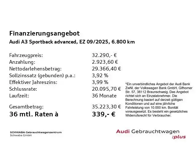 Gebraucht Audi A3 Comfort 150 PS (110 kW) 2025 Gletscherweiß metallic Limousine