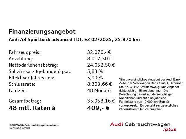 Gebraucht Audi A3 Advanced Plus 150 PS (110 kW) 2025 Mythosschwarz metallic Limousine