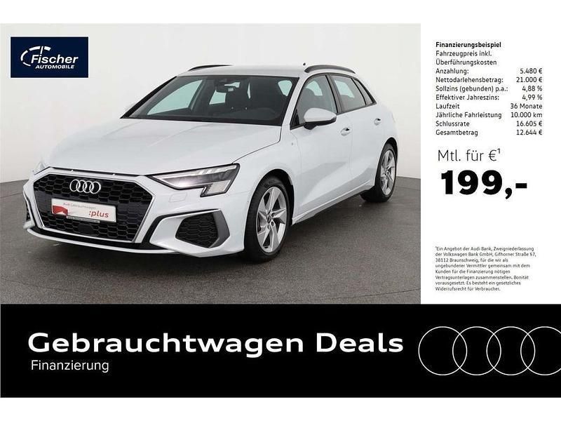 Weiss Gebraucht 2023 Audi A3 Sportback S-Line Limousine | 26.480 € (Fairer Preis) - Bild 1/4