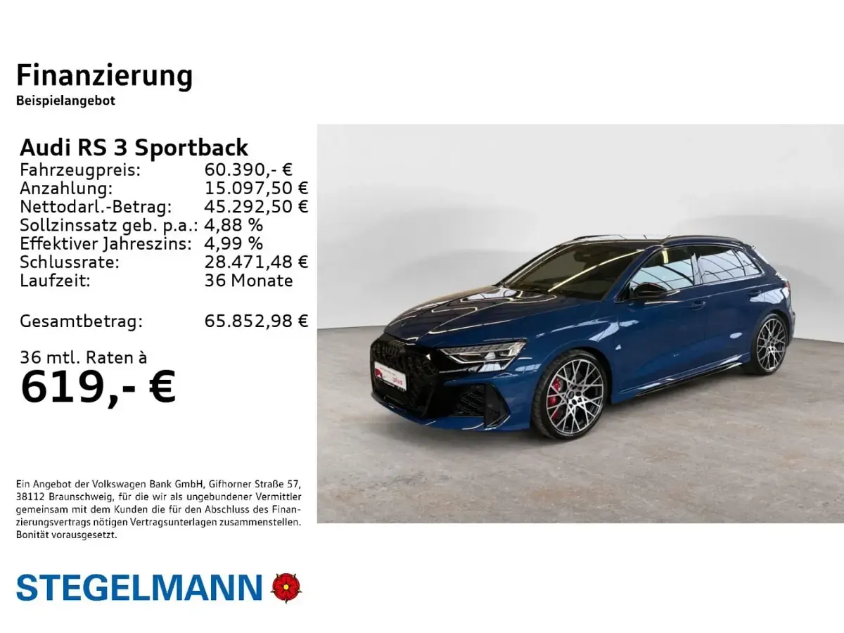 Gebraucht Audi RS3 Sportback Ambiente 400 PS (294 kW) 2025 Ascariblau metallic Kleinwagen