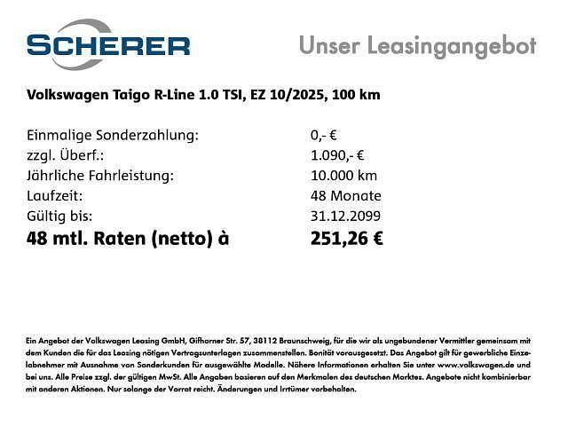 Neu VW Taigo R-line 116 PS (85 kW) 2025 Pure white SUV