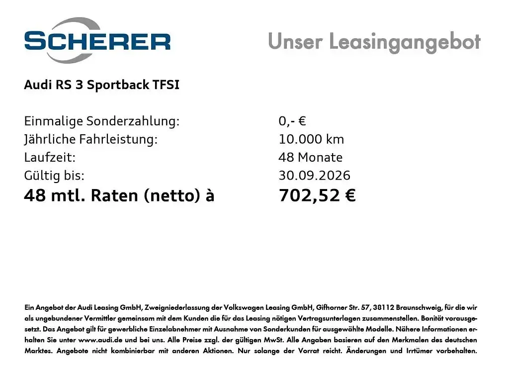 Neu Audi RS3 Sport 400 PS (294 kW) 2026 Mythosschwarz metallic (metallic) Limousine