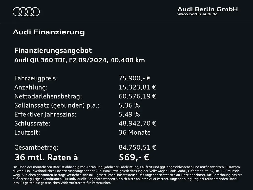 Gebraucht Audi Q8 Ambiente 286 PS (210 kW) 2024 Mythosschwarz metallic SUV
