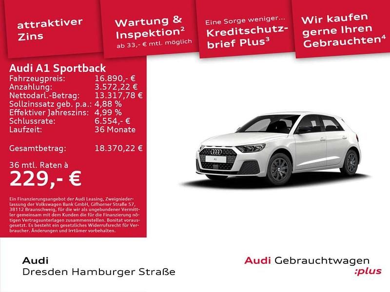 Cortinaweiß Gebraucht 2021 Audi A1 Kleinwagen | 16.890 € (Fairer Preis) - Bild 1/3