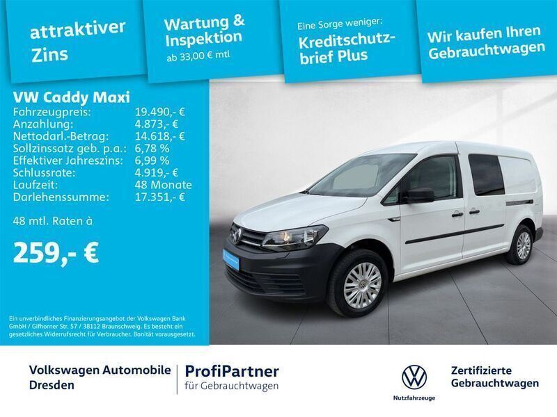B4 candyweiß Gebraucht 2019 VW Caddy Maxi Van / Kleinbus | 21.490 € (Teuer) - Bild 1/4