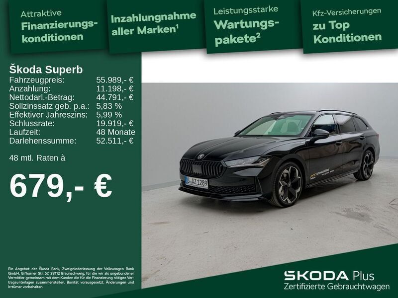 Onyxschwarz metallic Gebraucht 2025 Skoda Superb SportLine Kombi | 57.689 € - Bild 1/4