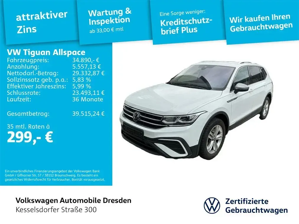 Gebraucht VW Tiguan Allspace Life 200 PS (147 kW) 2022 Pure white SUV