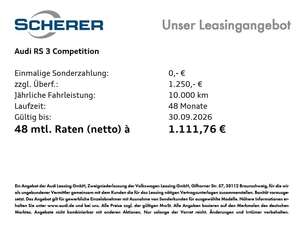 Neu Audi RS3 Comfort 400 PS (294 kW) 2026 Grau Limousine