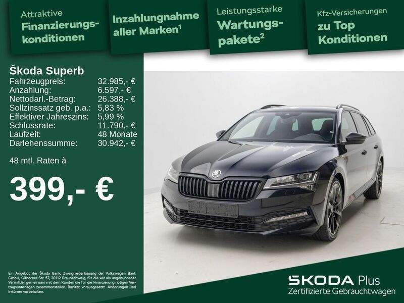 Crystalblack premium metallic met. Gebraucht 2021 Skoda Superb SportLine Kombi | 32.985 € (Fairer Preis) - Bild 1/4
