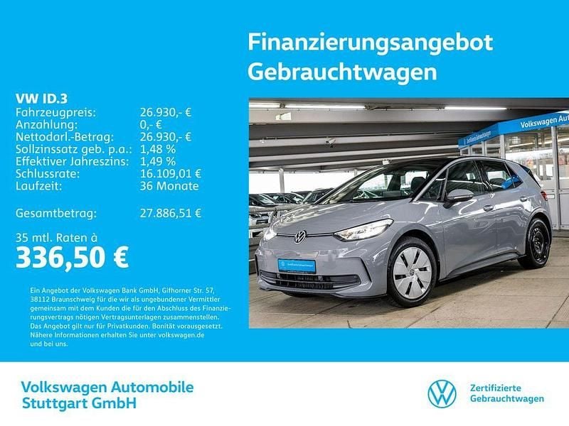 Mondsteingrau/schwarz Gebraucht 2024 VW ID.3 Pro Kleinwagen | 26.930 € (Superpreis) - Bild 1/4