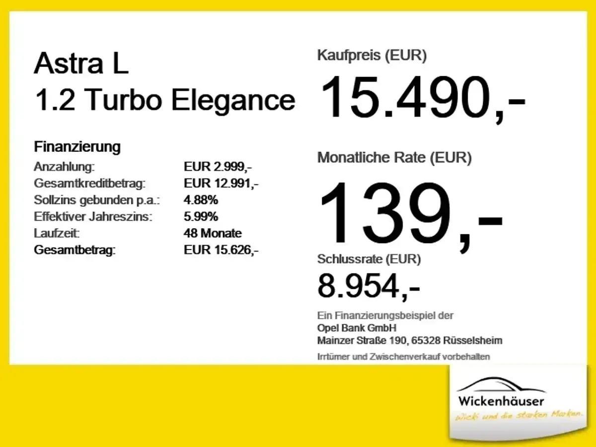 Gebraucht Opel Astra Elegance 131 PS (96 kW) 2023 Kult gelb Limousine