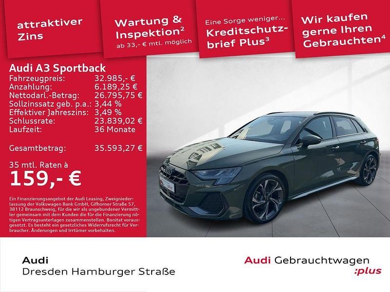 Grün Gebraucht 2024 Audi A3 Sportback S-Line Limousine | 32.985 € (Fairer Preis) - Bild 1/3