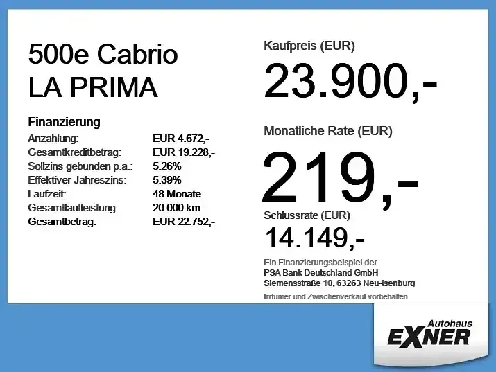 Gebraucht Fiat 500e La Prima 86 kW (118 PS) 2023 Arktis weiß Cabrio