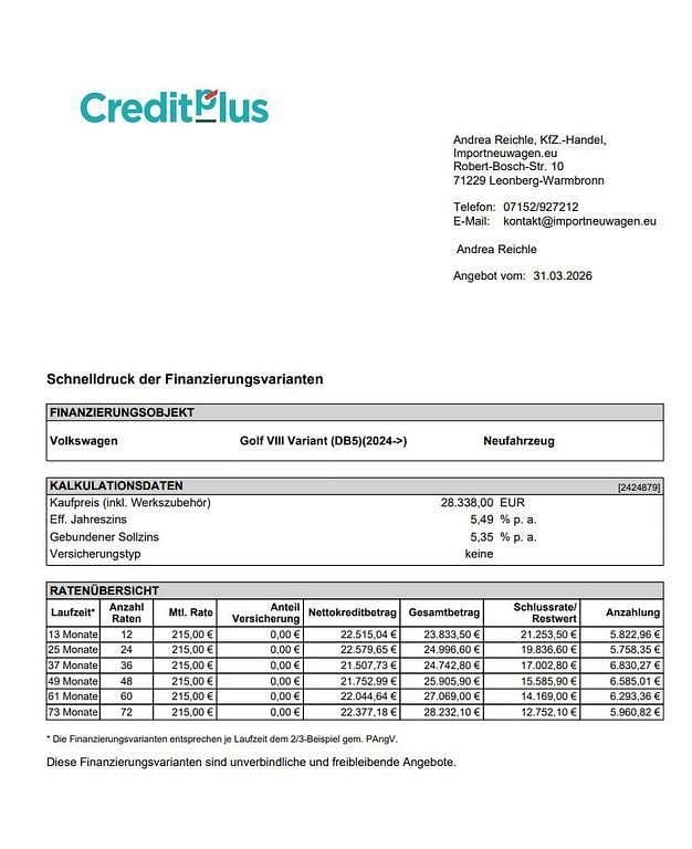 Neu VW Golf VIII 116 PS (85 kW) 2026 Pure white Kombi