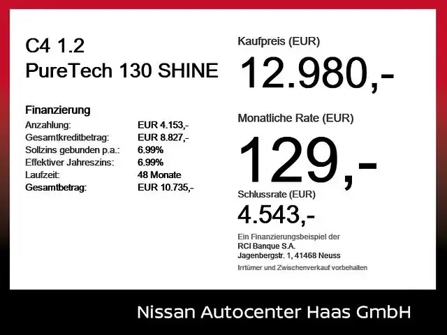 Gebraucht Citroën C4 PureTech 131 PS (96 kW) 2023 Lack weiss banquise/typ aussenverkleidun SUV