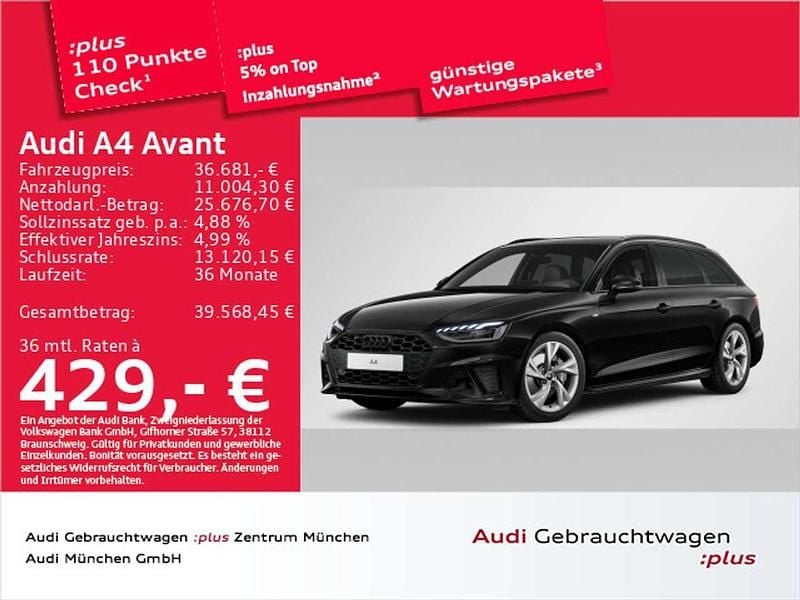 Mythosschwarz metallic Gebraucht 2024 Audi A4 S-Line Kombi | 36.681 € (Fairer Preis) - Bild 1/1