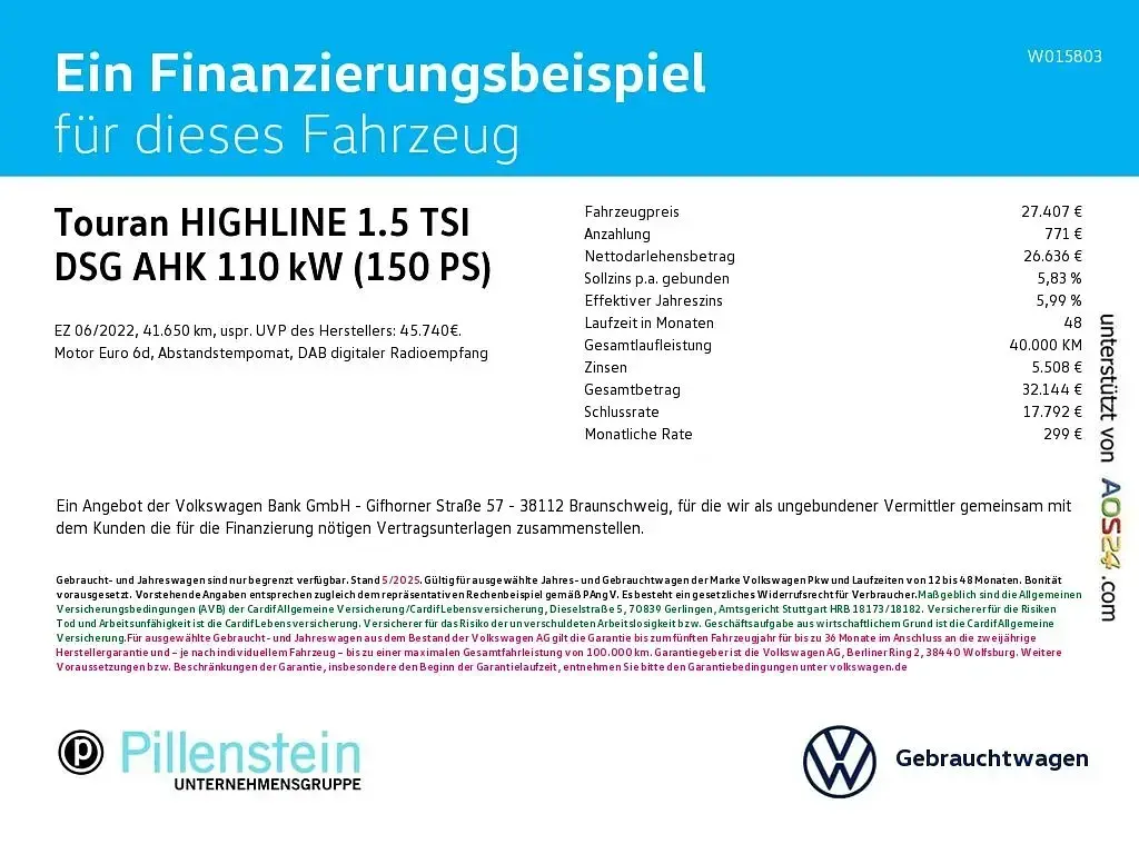Gebraucht VW Touran Highline 150 PS (110 kW) 2022 Blau Van / Kleinbus