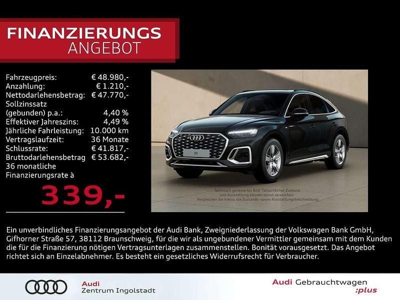 Mythosschwarz metallic Gebraucht 2024 Audi Q5 Sportback S-Line SUV | 48.980 € (Superpreis) - Bild 1/3