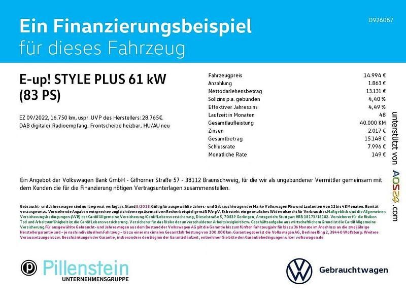 Gebraucht VW e-up! Style 61 kW (83 PS) 2022 Schwarz Kleinwagen
