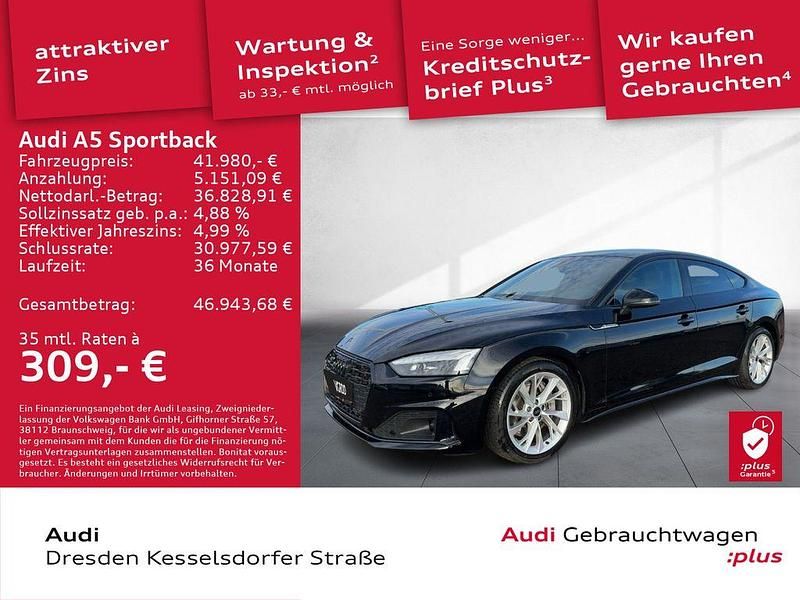 Schwarz Gebraucht 2022 Audi A5 Sportback Advanced Plus Kleinwagen | 41.980 € (Etwas zu teuer) - Bild 1/4