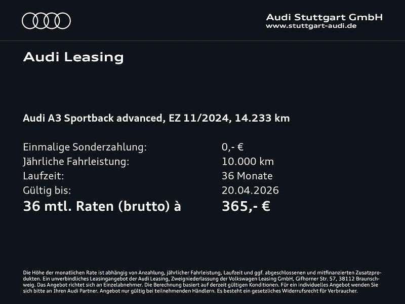 Gebraucht Audi A3 Advanced Plus 150 PS (110 kW) 2024 Weiß Limousine