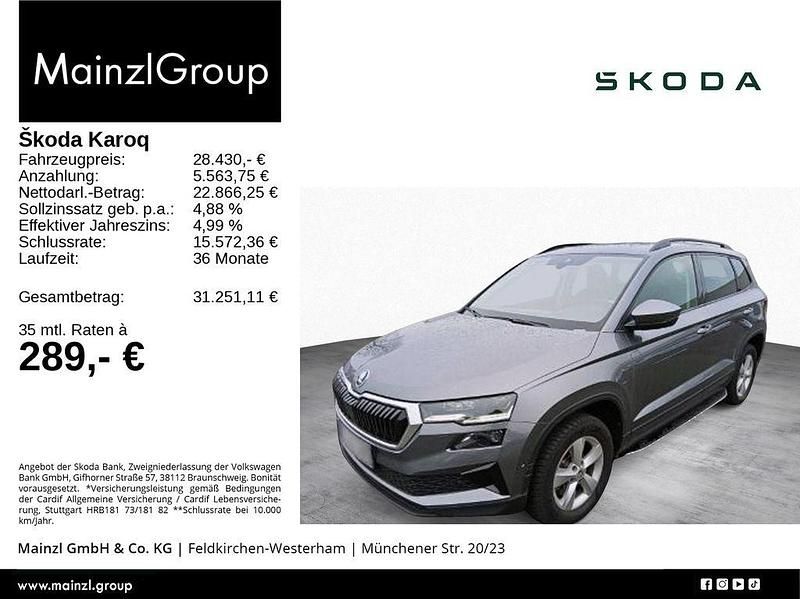 Graphitegrau metallic (metallic) Gebraucht 2022 Skoda Karoq Style SUV | 28.430 € (Etwas zu teuer) - Bild 1/3