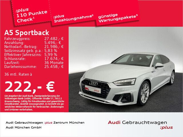 Weiß Gebraucht 2020 Audi A5 Sportback S-Line Limousine | 26.982 € - Bild 1/2