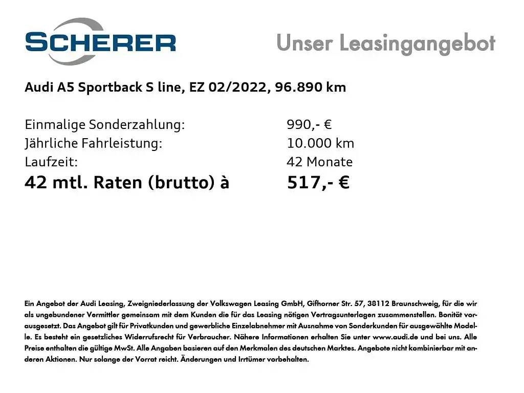 Gebraucht Audi A5 Sportback Ambiente 204 PS (150 kW) 2022 Tangorot metallic (metallic) Kleinwagen