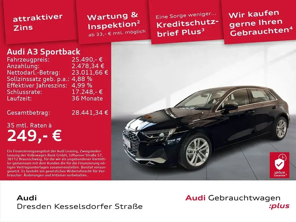 Używany Audi A3 Advanced 116 KM (85 kW) 2024 Czarny Sedan/Limuzyna