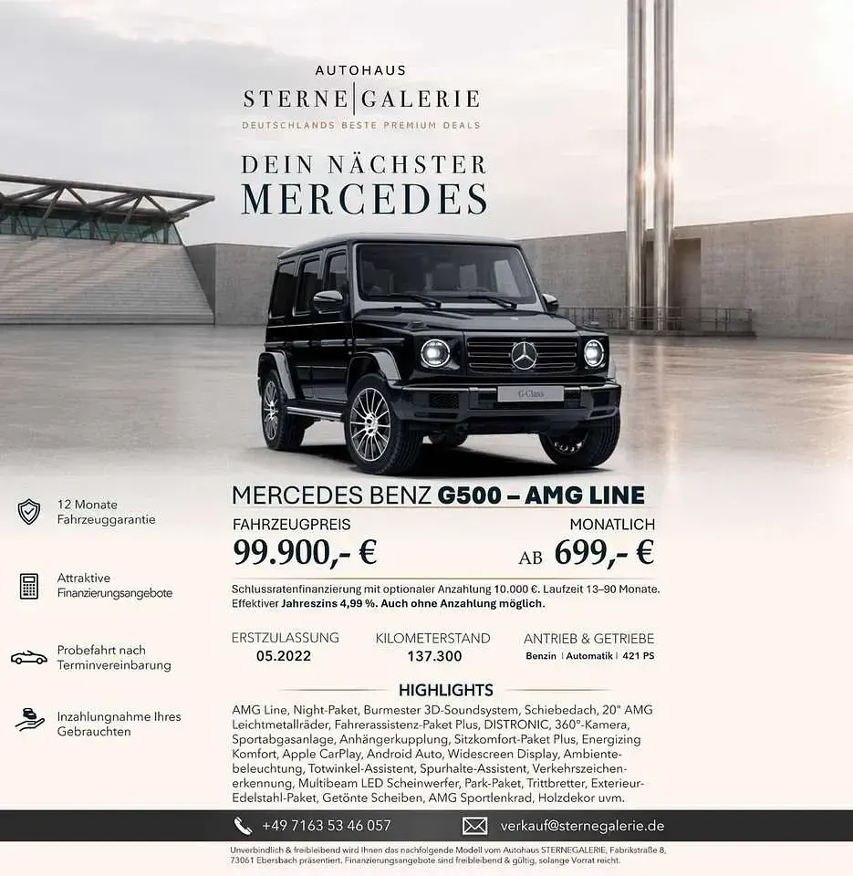 Gebraucht Mercedes G500 AMG line 421 PS (309 kW) 2022 Obsidianschwarz SUV