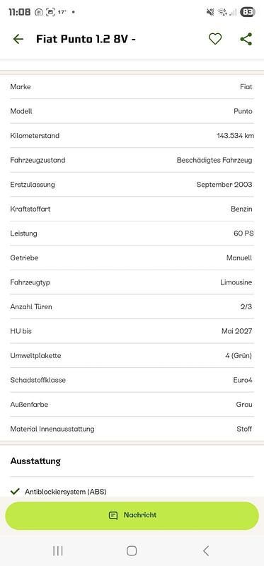 Grau Gebraucht 2003 Fiat Punto Kleinwagen | 500 € (Guter Preis) - Bild 1/4