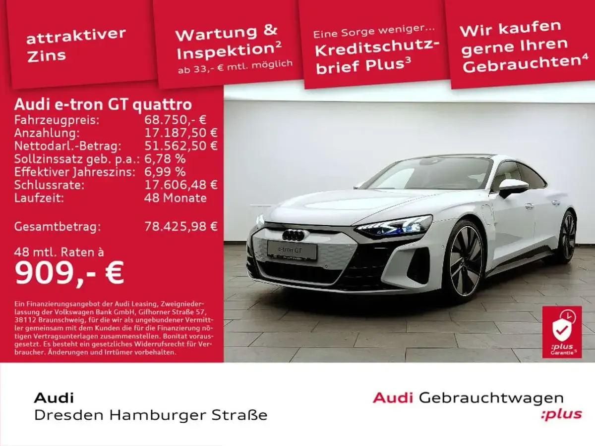 Gebraucht Audi e-tron GT quattro Sport 350 kW (476 PS) 2024 Suzukagrau metallic Limousine