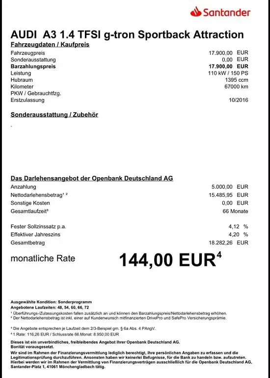 Gebraucht Audi A3 Ambiente 150 PS (110 kW) 2016 Schwarz Limousine