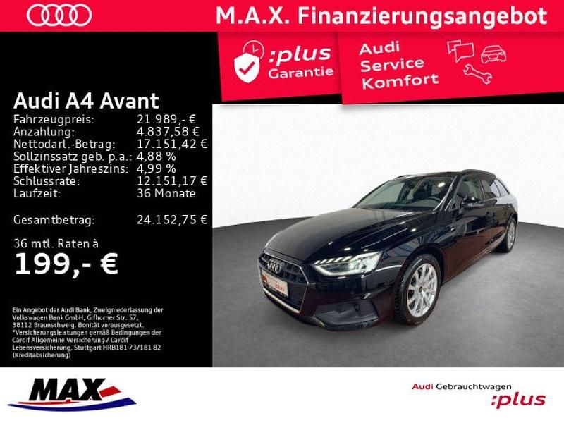 Brillantschwarz Gebraucht 2022 Audi A4 Basis Kombi | 21.989 € (Superpreis) - Bild 1/3